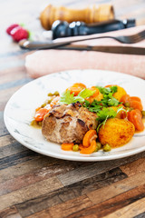 French traditional dish veal Paupiette vegetable plantation