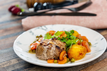 French traditional dish veal Paupiette vegetable plantation