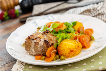 French traditional dish veal Paupiette vegetable plantation