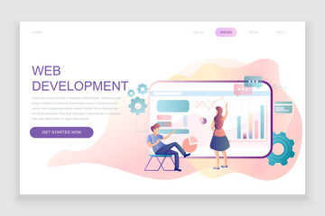 Modern flat web page design template concept of Web Development decorated people character for website and mobile website development. Flat landing page template. Vector illustration.