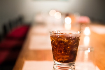 Glass of soft drinks placed on the table