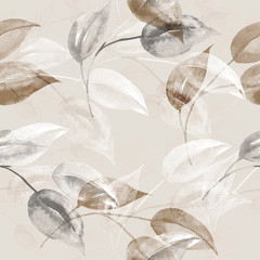 Seamless pattern of autumn tree branches .Watercolor illustration on white and color background. - 283491054