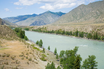 Mountain landscape Altai Russia the river among mountains