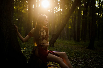 Living wild life untouched nature. Sexy girl. Wild human. Wilderness of virgin woods. She belongs...