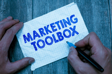 Text sign showing Marketing Toolbox. Conceptual photo Means in promoting a product or services Automation.