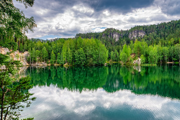 Lake near the Adersbach rock town in Krenov in the Czech Republic