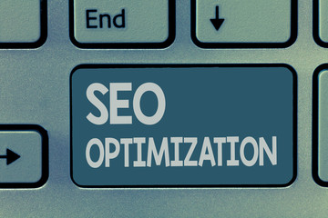 Word writing text Seo Optimization. Business concept for process of affecting online visibility of website or page.