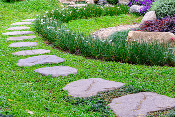 Stone stepping pathway in a Japanese style garden