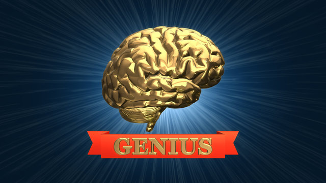 Gold genius brain award - 3D rendered illustration