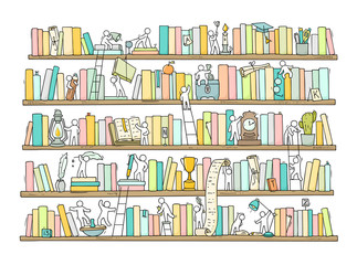 Sketch of people teamwork, books