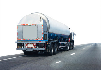 Gas Truck on highway road with tank oil container, transportation concept.,import,export logistic industrial Transporting Land transport on the asphalt expressway