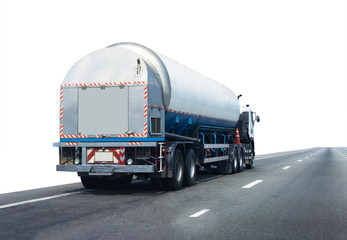 Gas Truck on highway road with tank oil container, transportation concept.,import,export logistic...