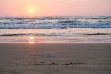  Pink sunset on beach