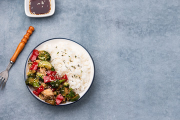vegetable stir fried on blue plate