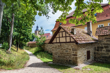 Fototapeta na wymiar Wallgraben and town wall of Bad Rodach
