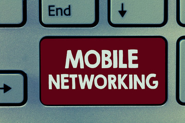 Handwriting text Mobile Networking. Concept meaning Communication network where the last link is...