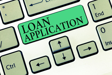 Text sign showing Loan Application. Conceptual photo Document that provides financial information...