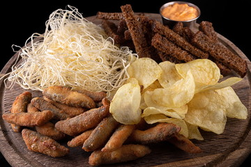 Beer snack chips crackers squid fried fish