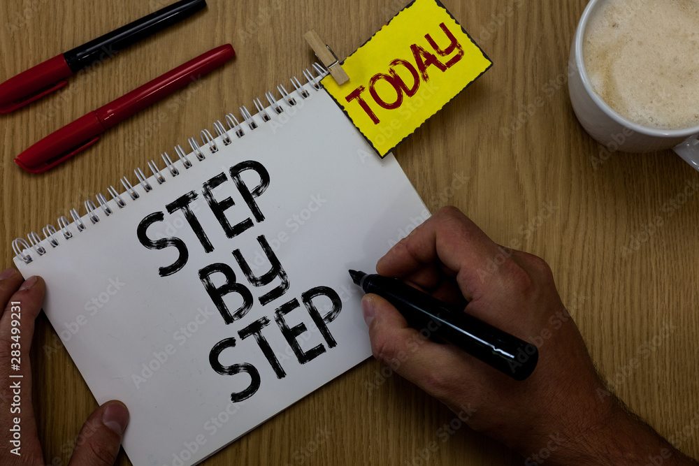 Poster handwriting text writing step by step. concept meaning slow progress road to success direction devel