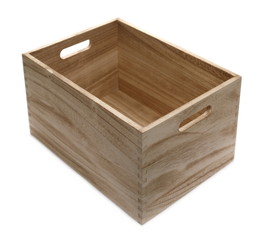 Empty wooden box isolated on white background