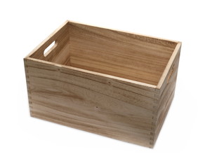 Empty wooden box isolated on white background
