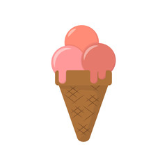 ice cream waffle cone in flat with shadow