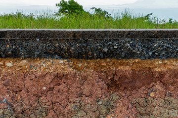 The curb erosion from storms.