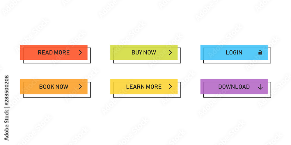 Aufkleber set of colored vector buttons with strokes in trendy flat style isolated on white background. read m