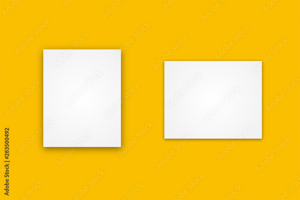 Poster vector isolated piece of paper or banner with shadow on yellow background vertical and horizontal. e