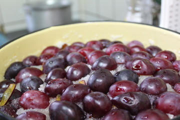 fresh plum in a jam pot