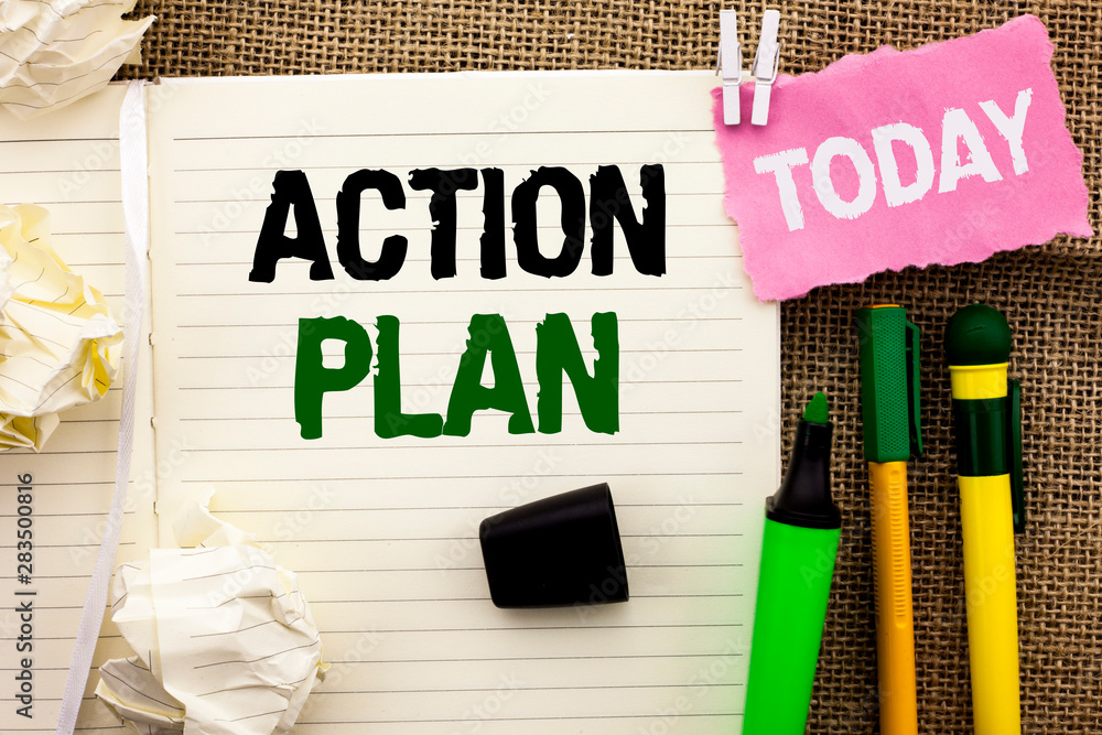 Poster writing note showing action plan. business photo showcasing strategy operational planning procedure 