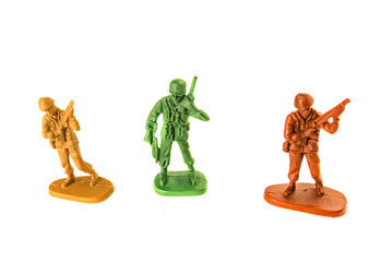 miniature toy soldiers isolated on white background.