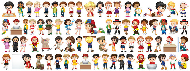 Children with different nationalities on white background