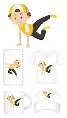 Graphic design on different products with happy boy