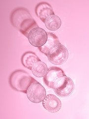 Glass faceted glasses. Color lighting. Art photography.