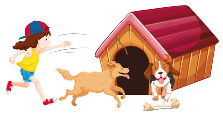 Children with animals on isolated background