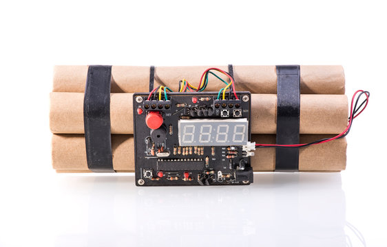 Dynamit with Stop Watch Detonator on a white background