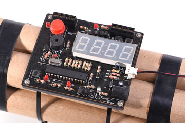Dynamit with Stop Watch Detonator on a white background