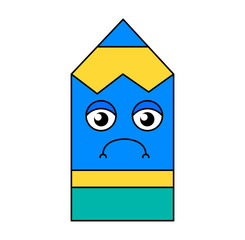 Unhappy pencil emoji outline illustration