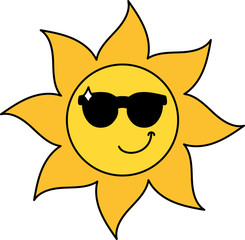 Confident sun emoji outline illustration