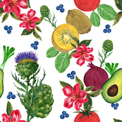 Watercolor hand paint elements eco food organic cafe menu design. natural fresh fruits and vegetable illustration