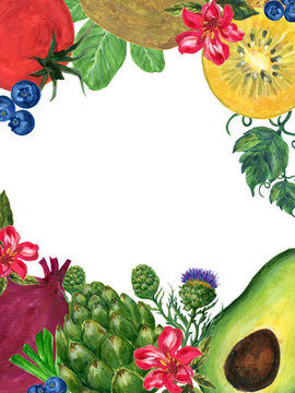 Watercolor hand paint elements eco food organic cafe menu design. natural fresh fruits and vegetable illustration
