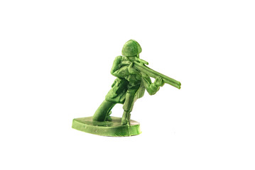 miniature toy soldier on white background, close-up