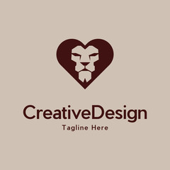 Love Head Lion Creative Vector Logo, lion logo with love/heart, illustration vector graphic of love lion logo
