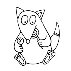 Obraz premium Fox eats a sweet candy. Sweet tooth. Coloring book vector illustration