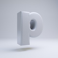 Carbon fiber 3d letter P lowercase. White carbon font isolated on white background.