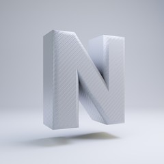 Carbon fiber 3d letter N uppercase. White carbon font isolated on white background.