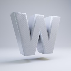 Carbon fiber 3d letter W uppercase. White carbon font isolated on white background.