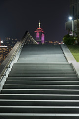 Modern stairway in downtown of Hong Kong city at night
