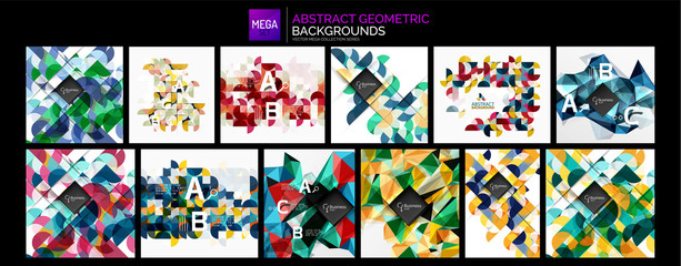 Mega set of geometric abstract backgrounds with low poly designs, mosaic templates, triangle wallpapers